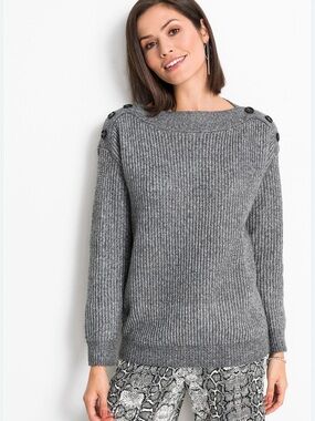 525 América Butrón-Shoulder Ribbed Knit Sweater - Gray 100% algodón size S NWOT